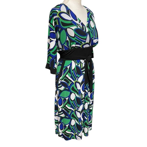Rabbit Rabbit Rabbit Designs Mock Wrap Knit Dress Size 14 Green Black Design - Picture 2 of 8